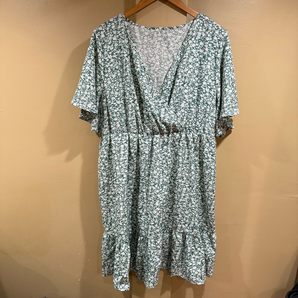 Floral Green and White Dress